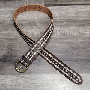 Lucky Brand Dark Brown Leather Embroidered Belt